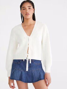 NWT New Aéropostale Ribbed Reversible Tie White Cardigan Size L